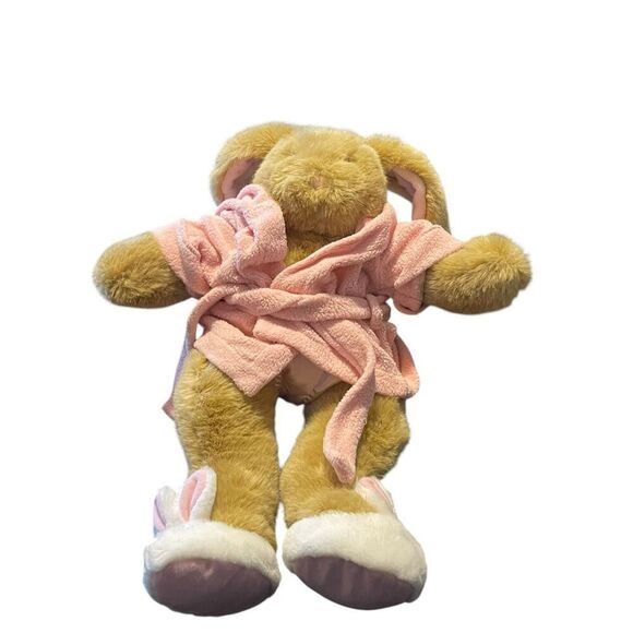 Stuffed With Hugs and Good Wishes Bunny Plush Toy Pink Robe Slippers Build a Bea - Picture 3 of 15